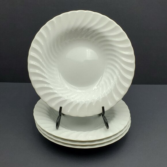 Johnson Brothers Regency Rim Soup Bowls White Swirl Shallow Rimmed Bowls - Picture 1 of 7